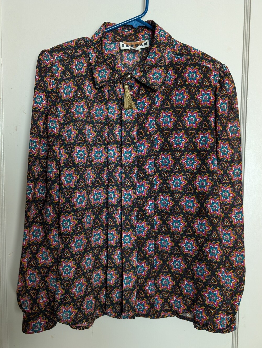 Jordan Floral Blouse in Black with Pink, Teal & Orange Accents